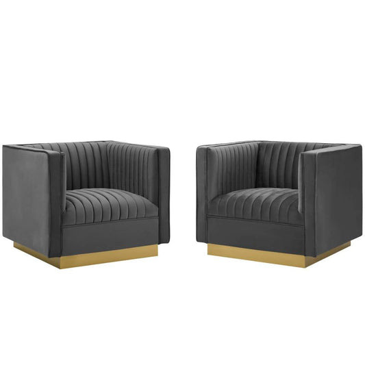 Modway Sanguine Vertical Channel Tufted Upholstered Performance Velvet Armchair Set of 2 - EEI-4145 - Gray