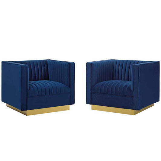 Modway Sanguine Vertical Channel Tufted Upholstered Performance Velvet Armchair Set of 2 | Armchairs | Modishstore-5