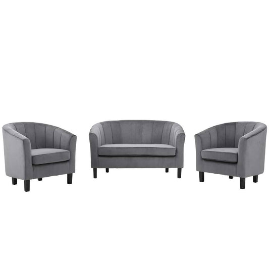 Modway Prospect Channel Tufted 3 Piece Performance Velvet Set | Loveseats | Modishstore-3