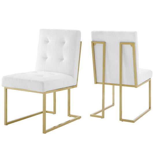 Modway Privy Gold Stainless Steel Upholstered Fabric Dining Accent Chair Set of 2 | Dining Chairs | Modishstore-3