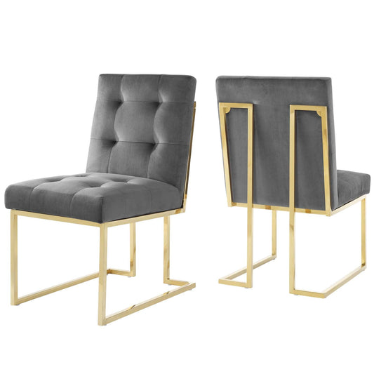 Modway Privy Gold Stainless Steel Performance Velvet Dining Chair Set of 2 | Dining Chairs | Modishstore