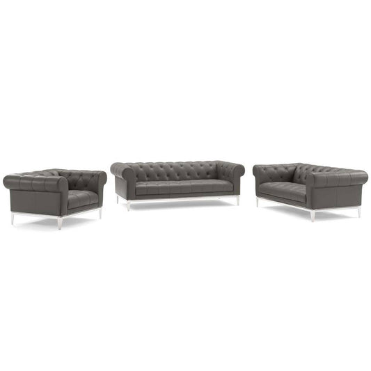 Modway Idyll 3 Piece Upholstered Leather Set | Loveseats