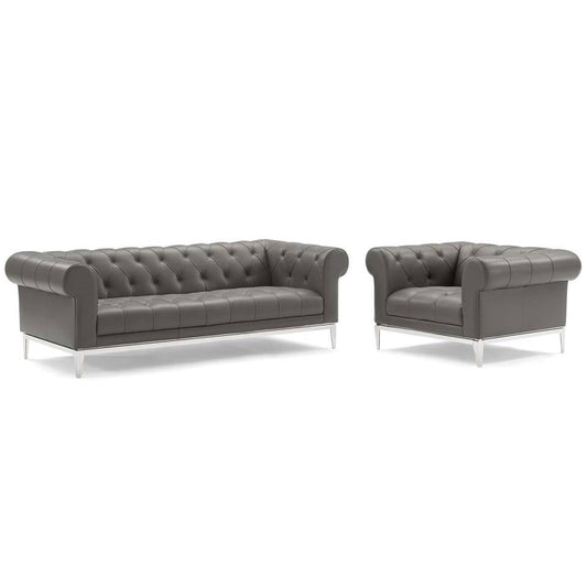 Modway Idyll Tufted Upholstered Leather Sofa and Armchair Set | Sofas