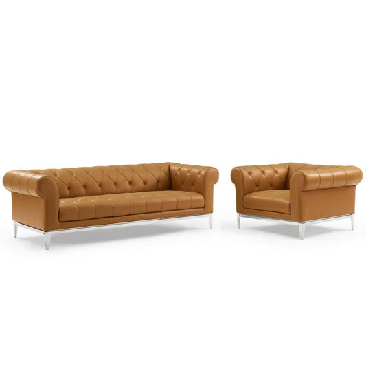 Modway Idyll Tufted Upholstered Leather Sofa and Armchair Set | Sofas | 