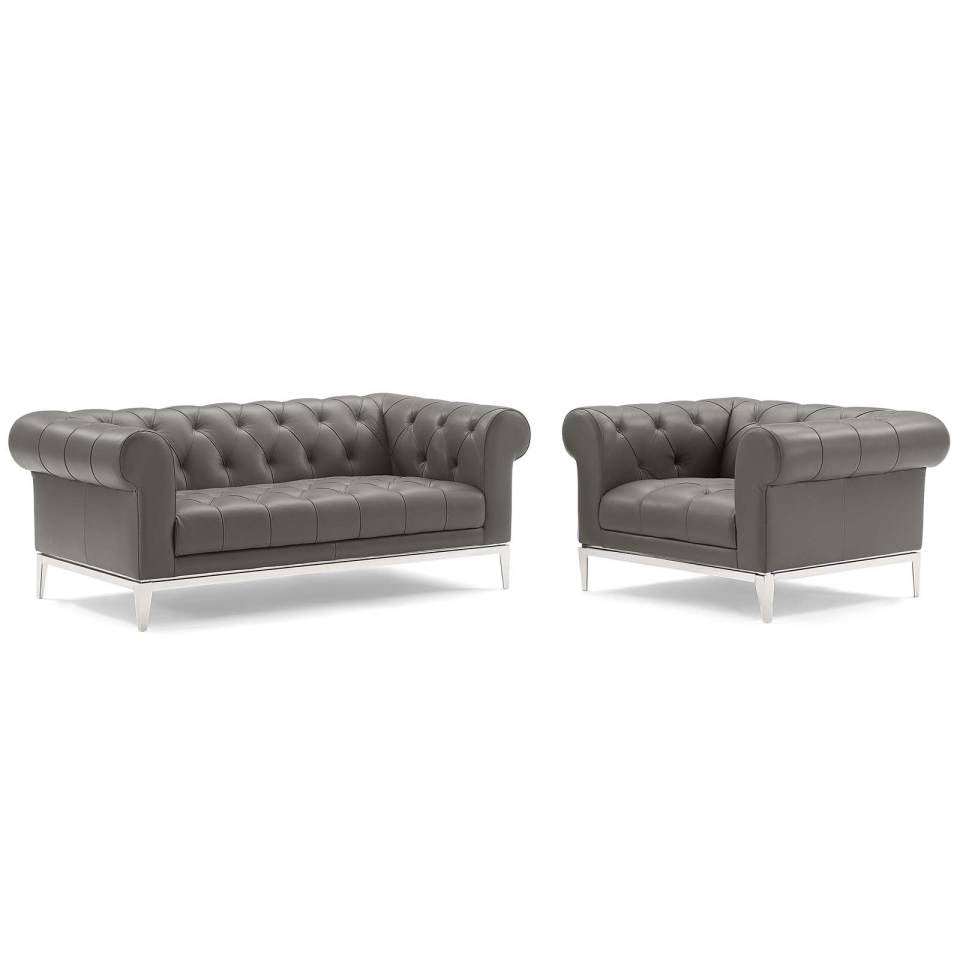 Modway Idyll Tufted Upholstered Leather Loveseat and Armchair | Loveseats