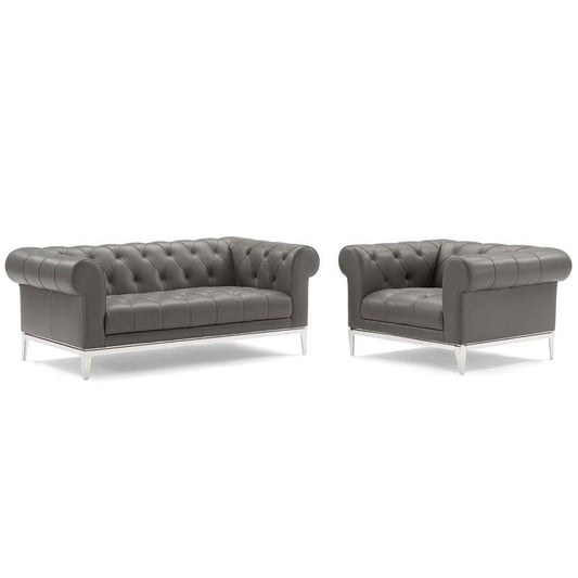 Modway Idyll Tufted Upholstered Leather Loveseat and Armchair | Loveseats