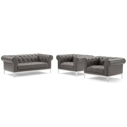 Modway Idyll Tufted Upholstered Leather 3 Piece Set | Loveseats