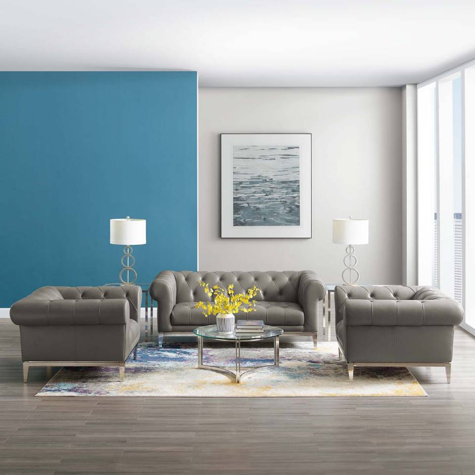 Modway Idyll Tufted Upholstered Leather 3 Piece Set | Sofas