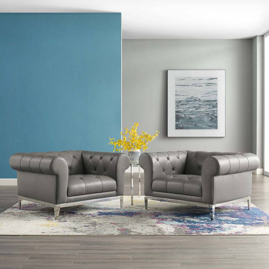 Modway Idyll Tufted Upholstered Leather Armchair Set of 2 | Armchairs