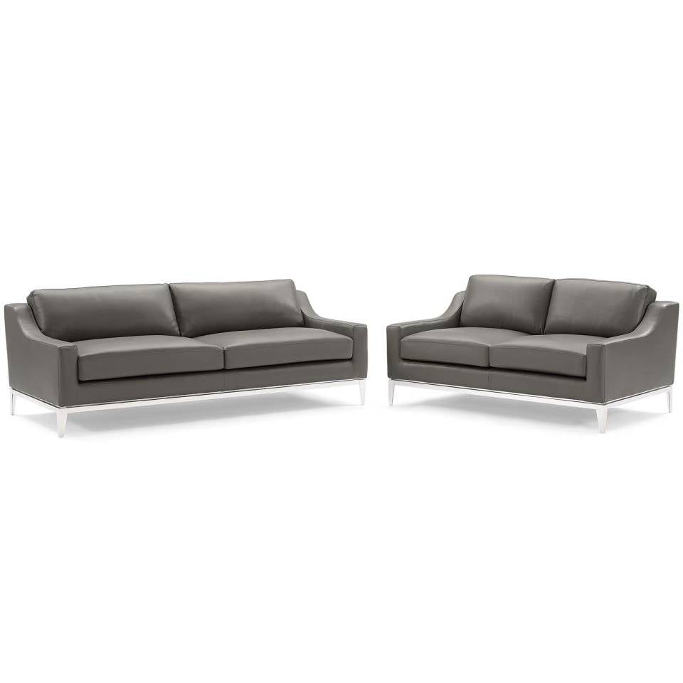 Modway Harness Stainless Steel Base Leather Sofa and Loveseat Set | Loveseats
