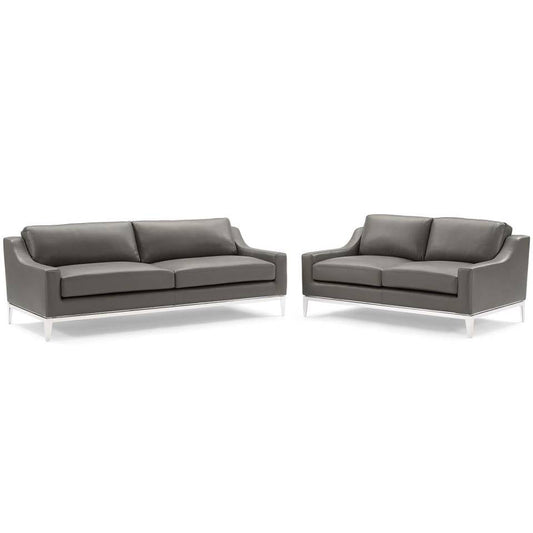 Modway Harness Stainless Steel Base Leather Sofa and Loveseat Set | Loveseats