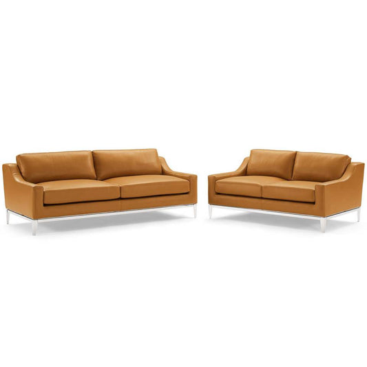 Modway Harness Stainless Steel Base Leather Sofa and Loveseat Set | Loveseats | 