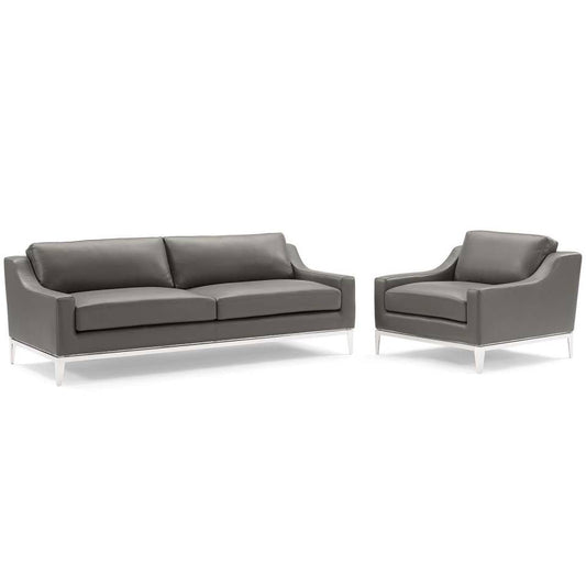 Modway Harness Stainless Steel Base Leather Sofa & Armchair Set | Sofas