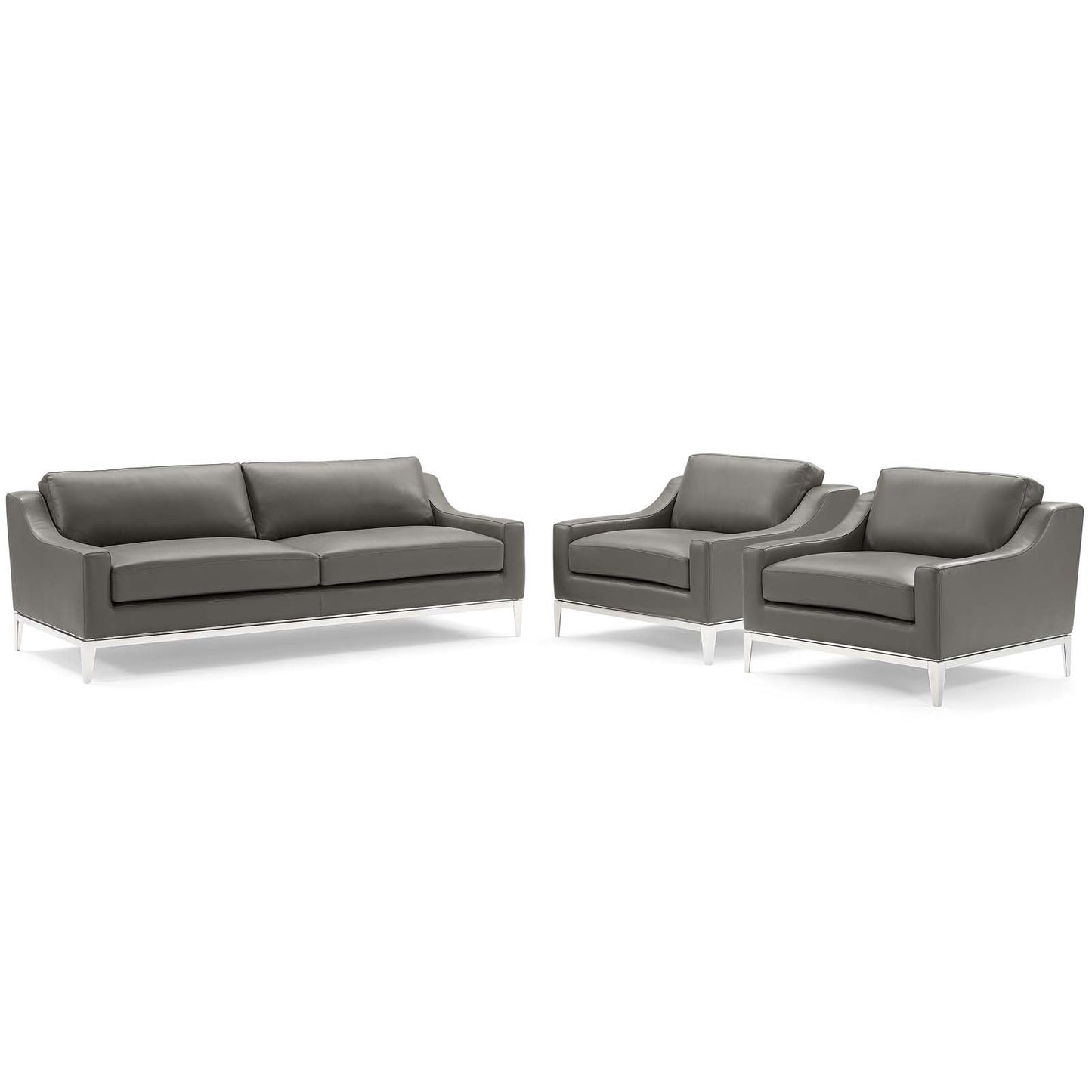 Modway Harness 3 Piece Stainless Steel Base Leather Set | Sofas