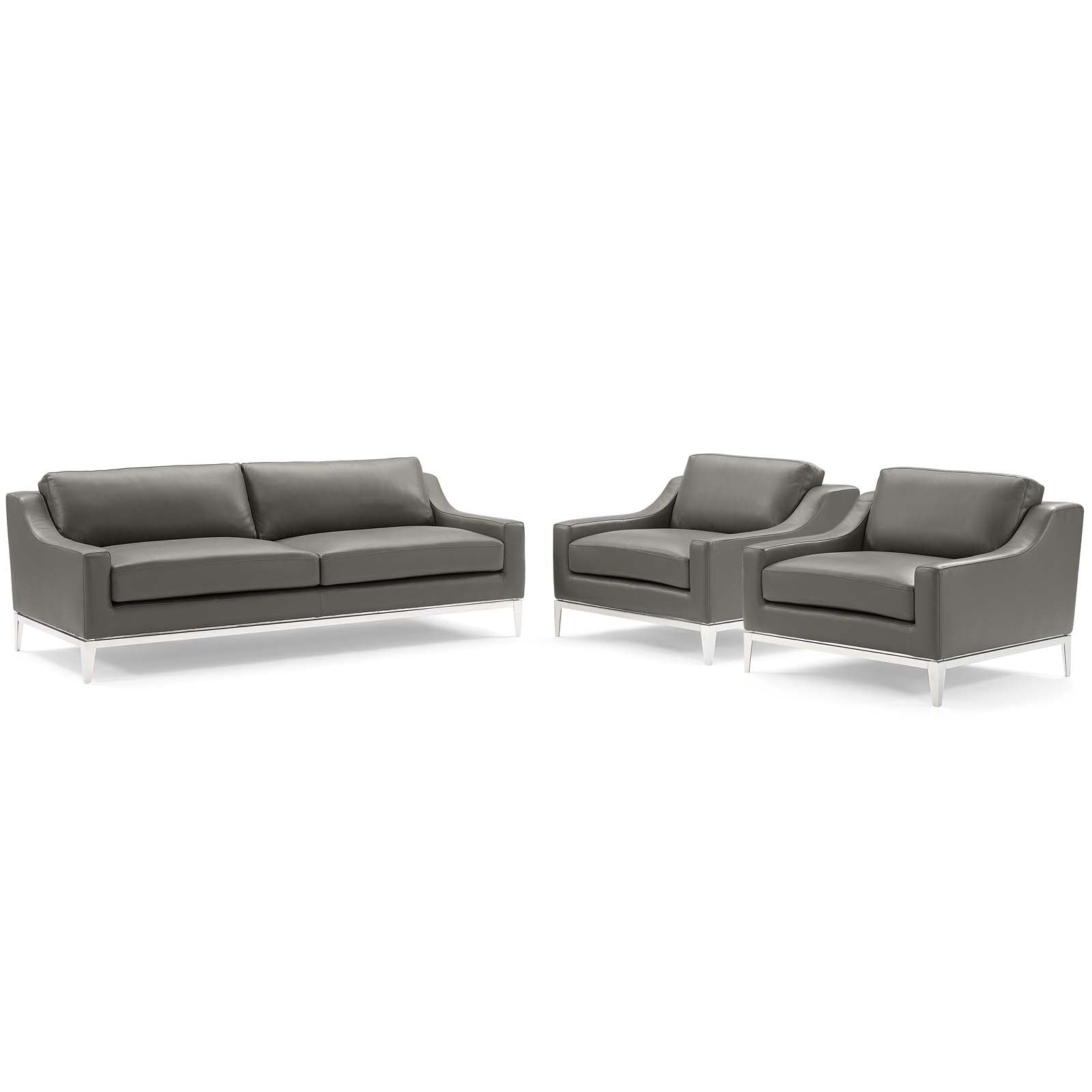 Modway Harness 3 Piece Stainless Steel Base Leather Set | Sofas