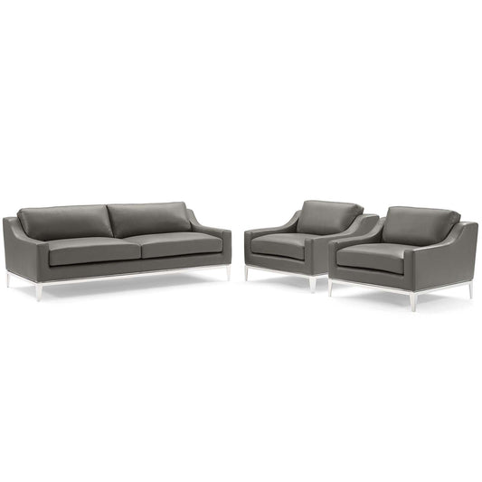 Modway Harness 3 Piece Stainless Steel Base Leather Set | Sofas