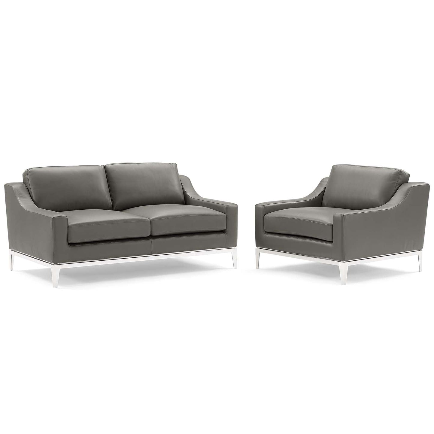 Modway Harness Stainless Steel Base Leather Loveseat & Armchair Set | Loveseats