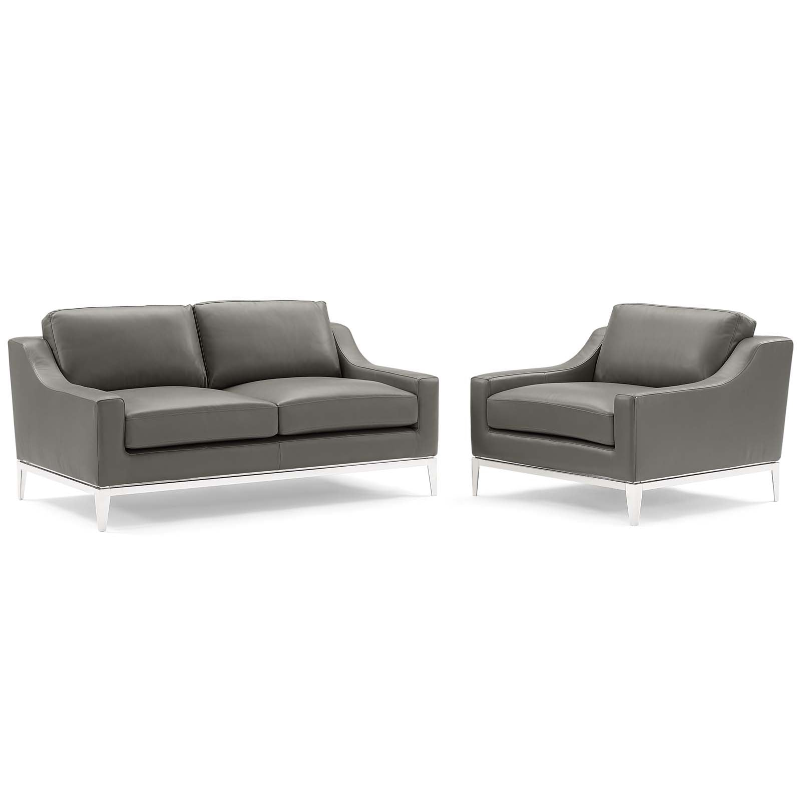 Modway Harness Stainless Steel Base Leather Loveseat & Armchair Set | Loveseats