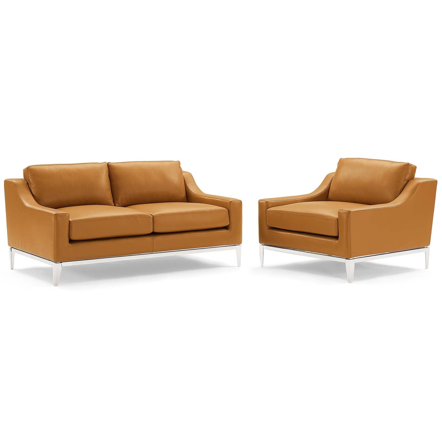 Modway Harness Stainless Steel Base Leather Loveseat & Armchair Set | Loveseats | 