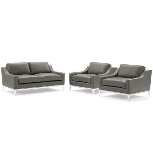 Harness 3 Piece Stainless Steel Base Leather Set By Modway | Sofas | 