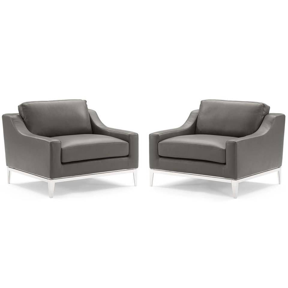 Modway Harness Stainless Steel Base Leather Armchair Set of 2 | Armchairs