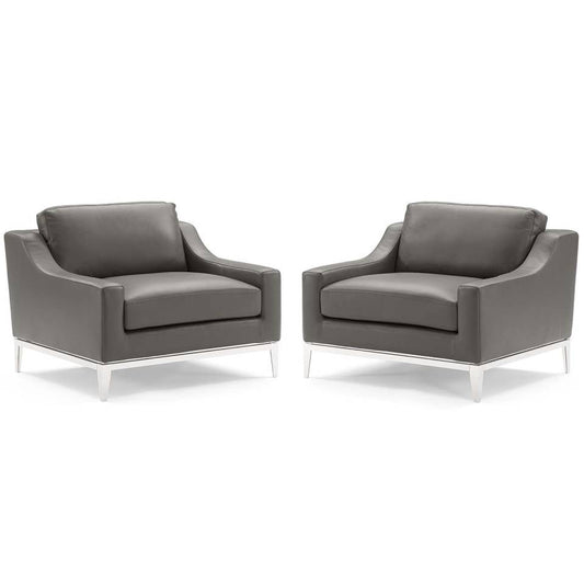Modway Harness Stainless Steel Base Leather Armchair Set of 2 | Armchairs