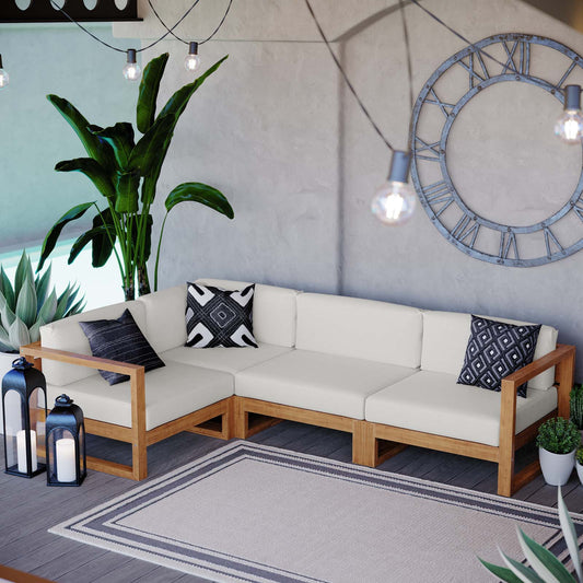 Modway Upland Outdoor Patio Teak Wood 4-Piece Sectional Sofa Set | Outdoor Sofas, Loveseats & Sectionals | Modishstore