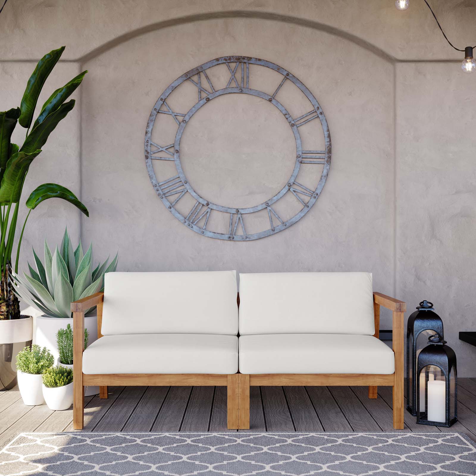 Modway Bayport Outdoor Patio Teak Wood 2-Seater Loveseat | Outdoor Sofas, Loveseats & Sectionals