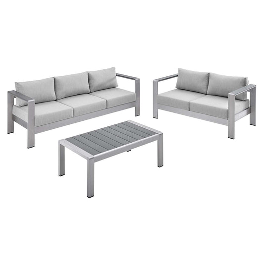Modway Shore Sunbrella® Fabric Outdoor Patio Aluminum 3 Piece Set | Outdoor Sofas, Loveseats & Sectionals | Modishstore
