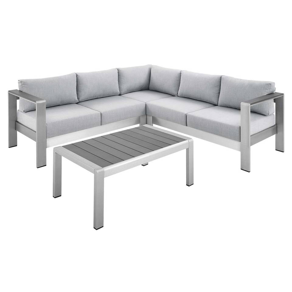 Modway Shore Sunbrella® Fabric Outdoor Patio Aluminum 4 Piece Sectional Sofa Set | Outdoor Sofas, Loveseats & Sectionals | Modishstore