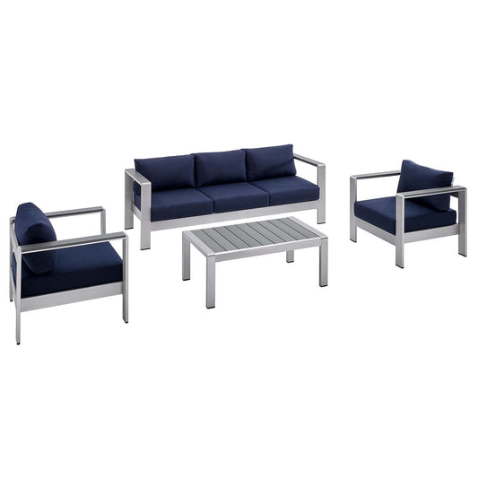 Shore Sunbrella® Fabric Outdoor Patio Aluminum 4 Piece Set By Modway - EEI-4316 | Outdoor Sofas, Loveseats & Sectionals | Modishstore - 2