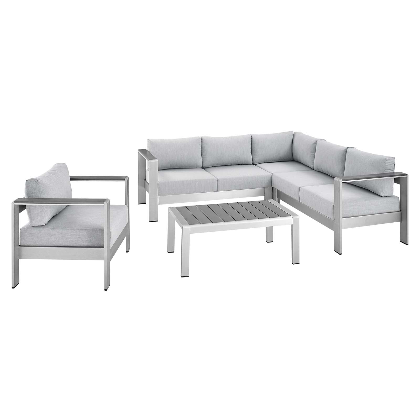 Modway Shore Sunbrella® Fabric Outdoor Patio Aluminum 5 Piece Sectional Sofa Set | Outdoor Sofas, Loveseats & Sectionals | Modishstore