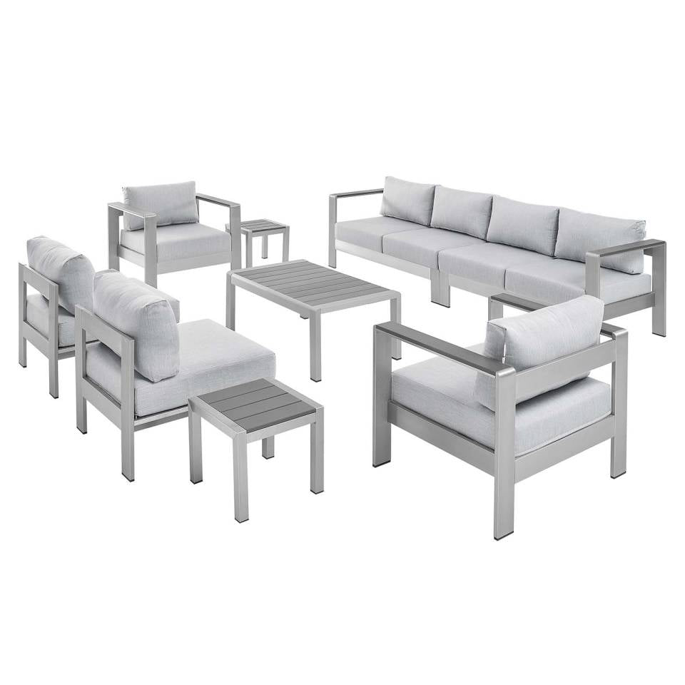 Modway Shore Sunbrella® Fabric Outdoor Patio Aluminum 9 Piece Sectional Sofa Set | Outdoor Sofas, Loveseats & Sectionals | Modishstore