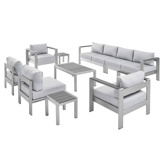 Modway Shore Sunbrella® Fabric Outdoor Patio Aluminum 9 Piece Sectional Sofa Set | Outdoor Sofas, Loveseats & Sectionals | Modishstore