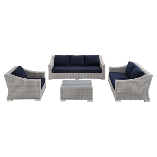 Modway Conway Sunbrella® Outdoor Patio Wicker Rattan 4-Piece Furniture Set | Sofas