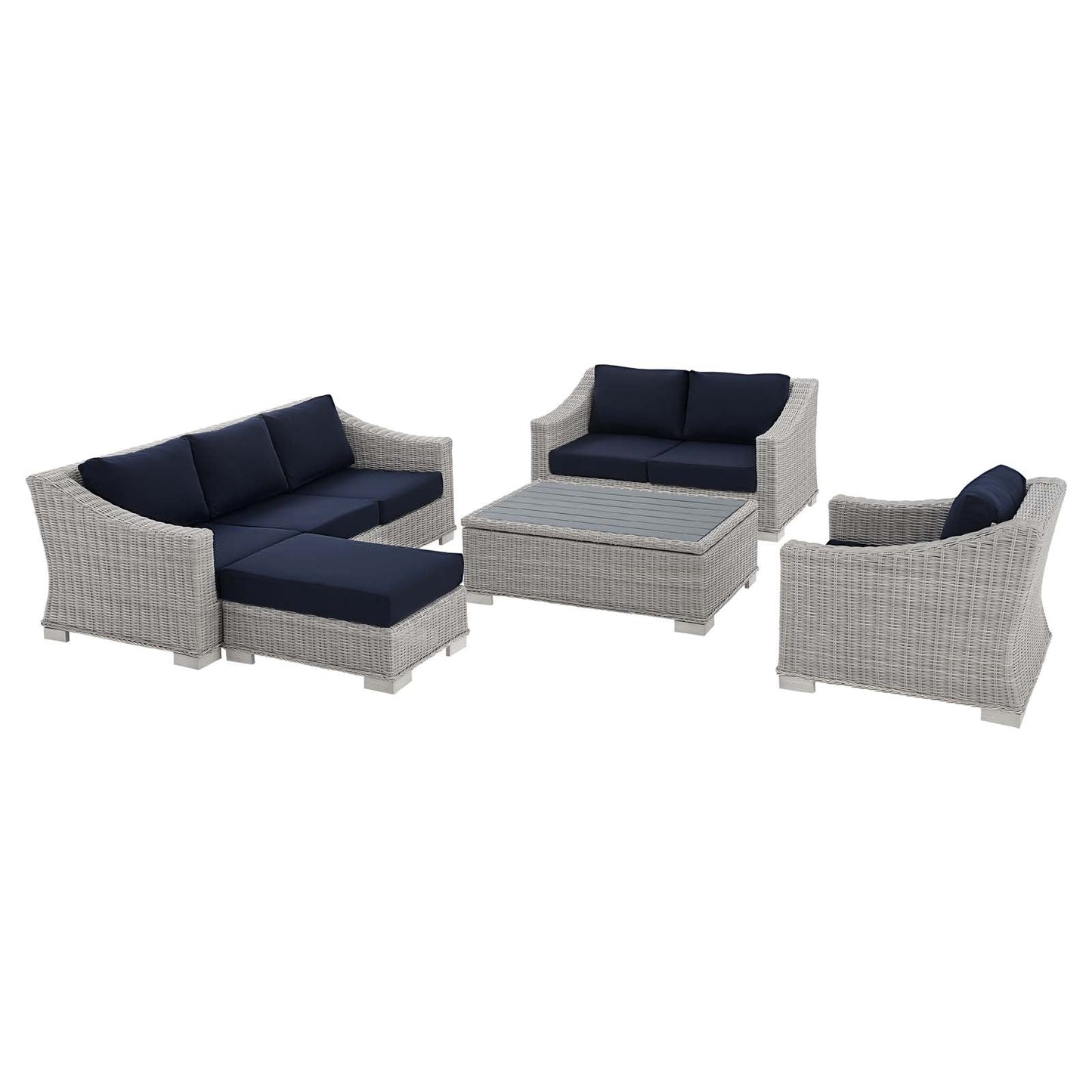 Modway Conway Sunbrella® Outdoor Patio Wicker Rattan 5-Piece Furniture Set | Outdoor Sofas, Loveseats & Sectionals | 