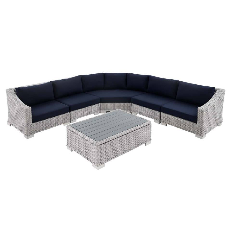 Modway Conway Sunbrella® Outdoor Patio Wicker Rattan 6-Piece Sectional Sofa Set | Outdoor Patio Daybed | 