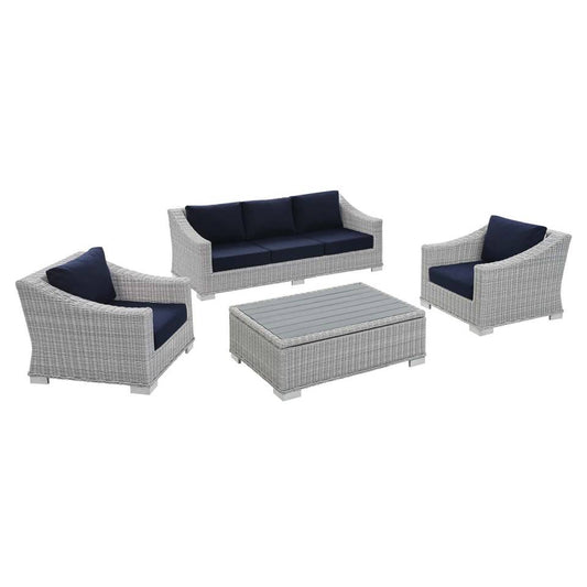 Modway Conway Sunbrella® Outdoor Patio Wicker Rattan 4-Piece Furniture Set | Outdoor Sofas, Loveseats & Sectionals | 