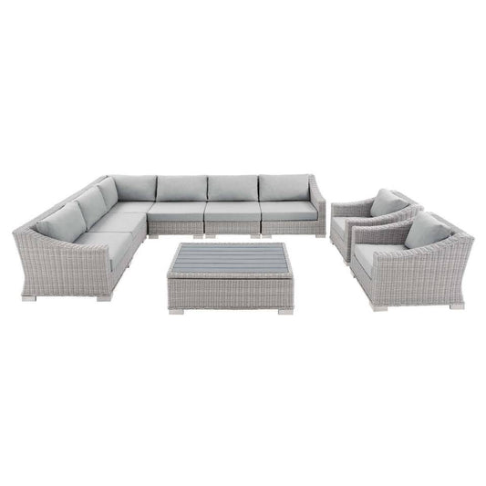 Modway Conway Sunbrella® Outdoor Patio Wicker Rattan 9-Piece Sectional Sofa Set | Outdoor Sofas, Loveseats & Sectionals
