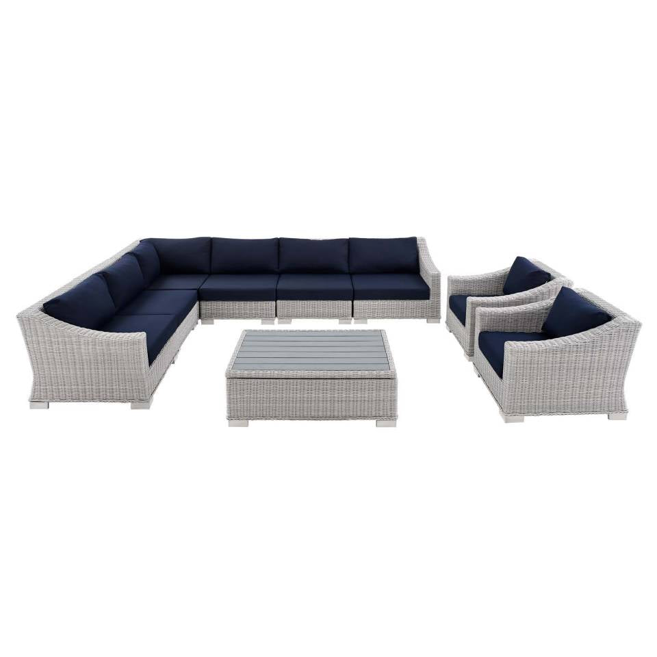 Modway Conway Sunbrella® Outdoor Patio Wicker Rattan 9-Piece Sectional Sofa Set | Outdoor Sofas, Loveseats & Sectionals | 