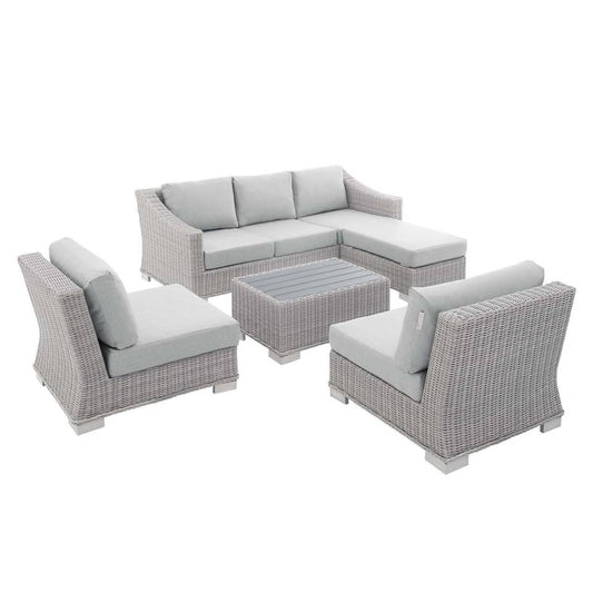 Modway Conway Sunbrella® Outdoor Patio Wicker Rattan 5-Piece Furniture Set | Outdoor Patio Daybed