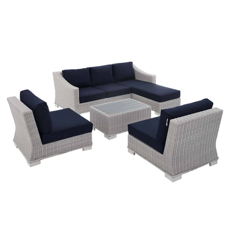 Modway Conway Sunbrella® Outdoor Patio Wicker Rattan 5-Piece Furniture Set | Outdoor Patio Daybed | 