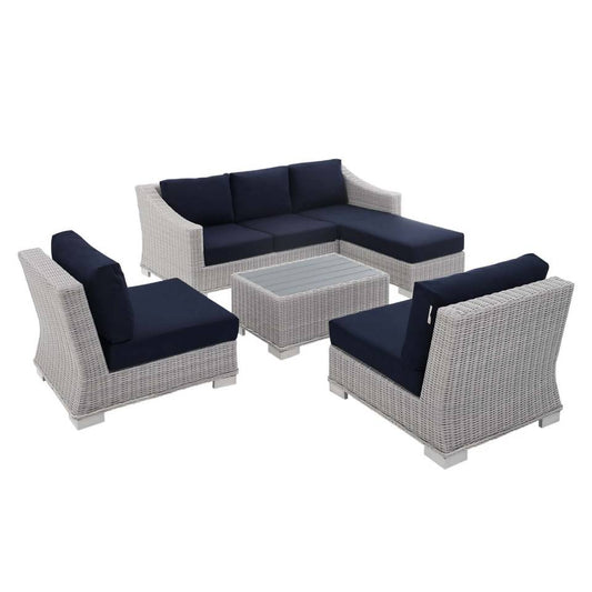 Modway Conway Sunbrella® Outdoor Patio Wicker Rattan 5-Piece Furniture Set | Outdoor Patio Daybed | 