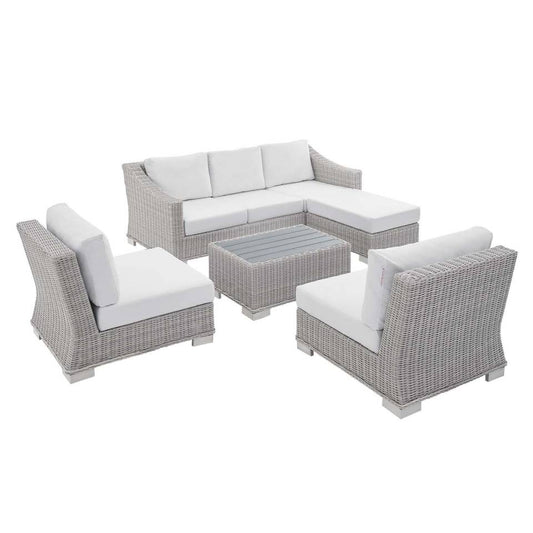 Modway Conway Sunbrella® Outdoor Patio Wicker Rattan 5-Piece Furniture Set | Outdoor Patio Daybed | 