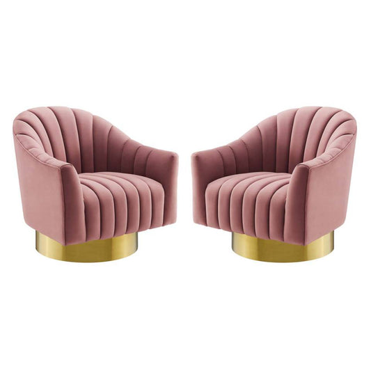 Modway Buoyant Swivel Chair Performance Velvet Set of 2 | Accent Chairs