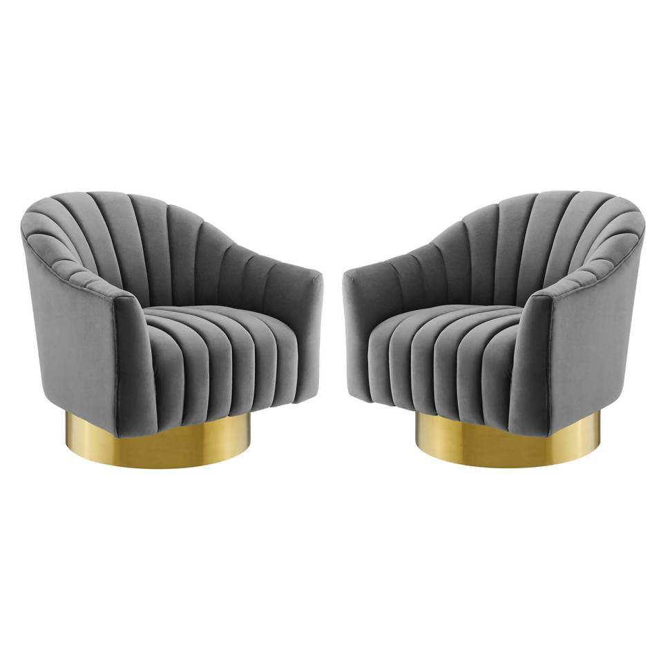 Modway Buoyant Swivel Chair Performance Velvet Set of 2 | Accent Chairs | 