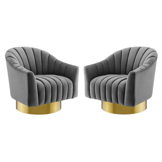 Modway Buoyant Swivel Chair Performance Velvet Set of 2 | Accent Chairs | 