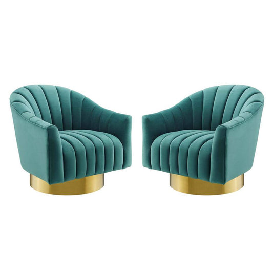 Modway Buoyant Swivel Chair Performance Velvet Set of 2 | Accent Chairs | 