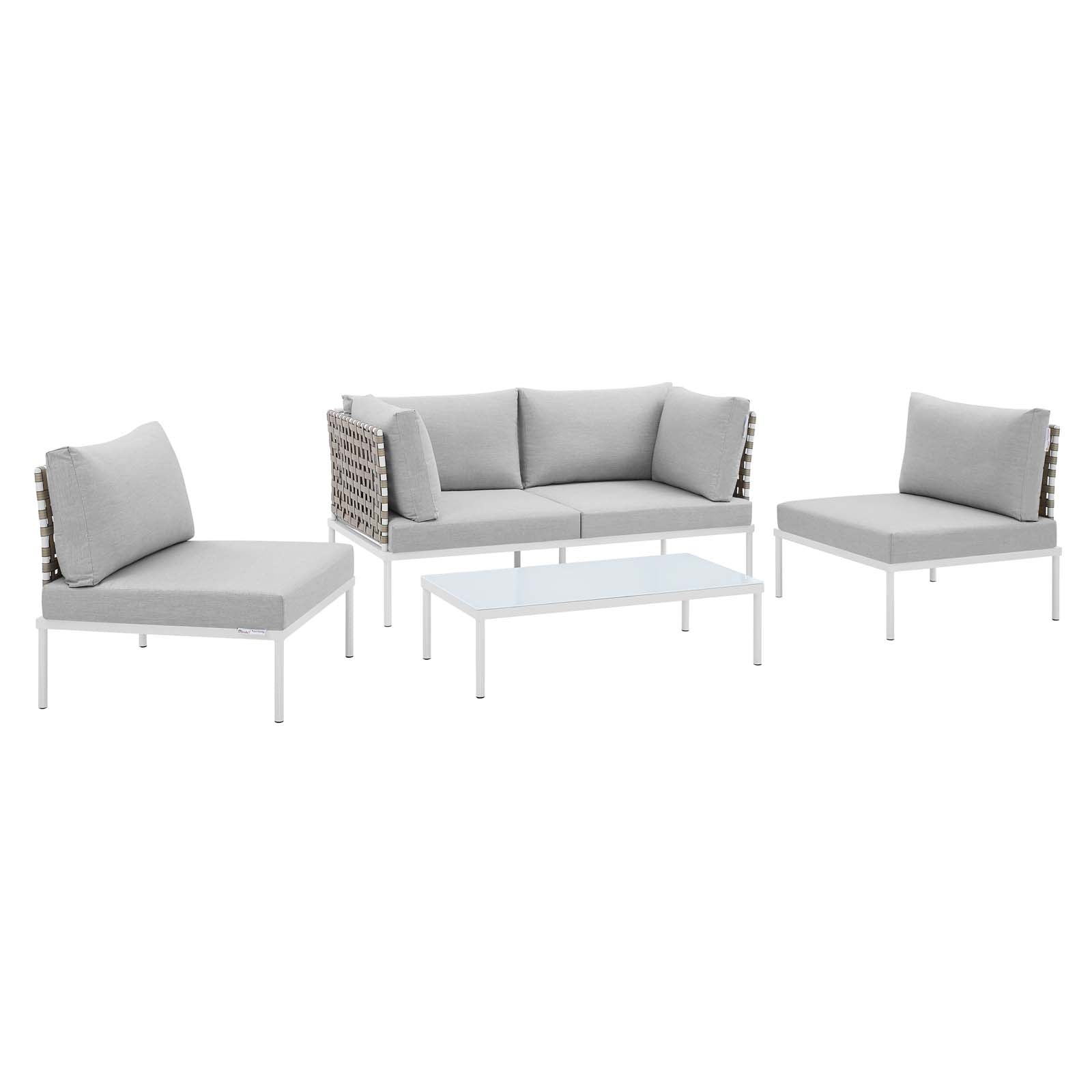 Harmony 4-Piece  Sunbrella® Basket Weave Outdoor Patio Aluminum Seating Set By Modway - EEI-4689 | Outdoor Sofas, Loveseats & Sectionals