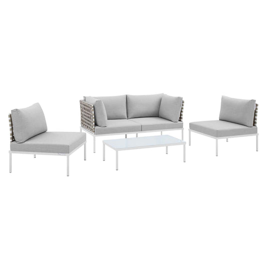 Harmony 4-Piece  Sunbrella® Basket Weave Outdoor Patio Aluminum Seating Set By Modway - EEI-4689 | Outdoor Sofas, Loveseats & Sectionals
